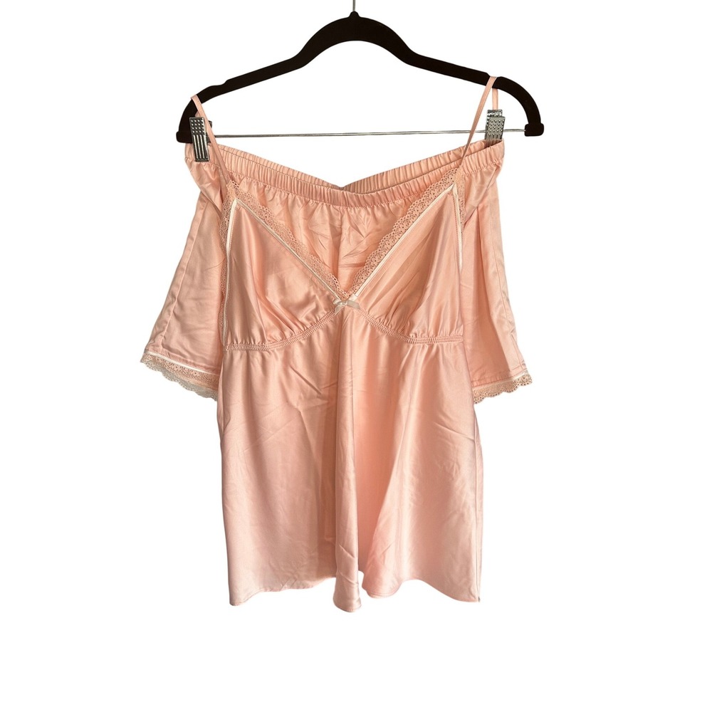 Flora by Flora Nikrooz Pink Sand Satin Lace 2pc Pajama‎ Set Large NWT